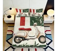 3D Printed Retro Scooter Fitted Sheet Microfiber Soft Italian Flag Mattress Cover for Bedroom Dorm Decor, Anti-Slip Washable 90x200x25cm