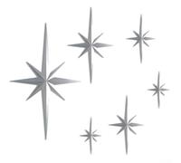3D Printed Retro Star Wall Sculpture Set for Modern Home Decor Featuring Six Plastic Stars with Various Sizes and Mounting Tape (Silver)