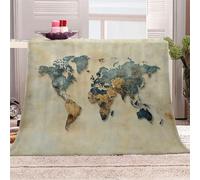 3D Printed Retro Style World Map Flannel Fleece Blanket (270GSM) History And Art Super Cozy 130x150 cm single Size Fade Resistant Home Decor Gift - Machine Washable