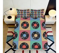 3D Printed Retro Vinyl Fitted Sheet Microfiber Deep Pocket Bedroom Bedding Colourful Record Mattress Fitted Cover Elastic Hem Washable Non-Slip 200x200x25cm