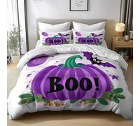 3D Printed Reversible Duvet Cover Set Halloween Pumpkin Bats 3 Pieces Bedding, Reversible Soft Easy Care Duvet Cover Set 260x220cm with Zipper Closure, Everyone All Season Bedding Set