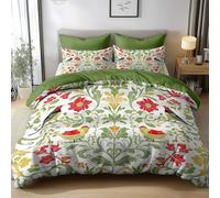 3D Printed Reversible Duvet Cover Set William Morris Birds Flowers Vines 3 Pieces Bedding, Reversible Soft Easy Care Duvet Cover Set 260x220cm with Zipper Closure, Everyone All Season Bedding Set