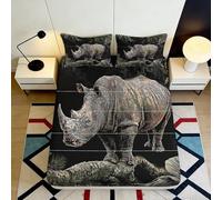 3D Printed Rhino Fitted Sheet, Microfiber Bed Cover, Non-slip Home Decor