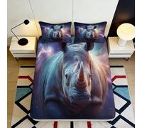 3D Printed Rhino Galaxy Fitted Sheet, Microfiber Bed Cover, non-slip, home