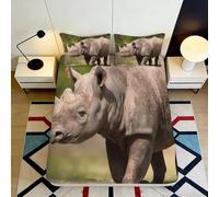 3D Printed Rhino Safari Fitted Sheet Microfiber Soft Breathable Wildlife Bed Cover for Bedroom Decor Mattress Protection 90x200x25cm