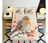 3D Printed Robin Bird Branch Fitted Sheet Microfiber Soft Bedroom Decor Bed Cover for Home Guest Room 90x200x25cm