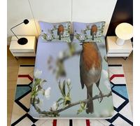 3D Printed Robin Bird Fitted Sheet Microfiber Soft Bedroom Spring Branch Mattress Cover Decor Easy Care 90x200x25cm