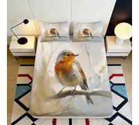 3D Printed Robin Bird Fitted Sheet Microfiber Soft Breathable Forest Branch Bed Cover for Bedroom Dorm Decor Mattress Protection 90x200x25cm
