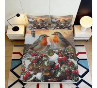 3D Printed Robin Bird Fitted Sheet Microfiber Soft Breathable Winter Berry Bed Cover for Bedroom Decor Protection 90x200x25cm