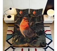 3D Printed Robin Bird Fitted Sheet Microfiber Soft Decorative Forest Bed Cover for Bedroom Dorm Mattress Protection Decor 90x200x25cm