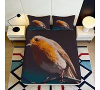 3D Printed Robin Bird Fitted Sheet Microfiber Soft Non-slip Bed Cover for Bedroom Guest Room Decor Easy Care 90x200x25cm