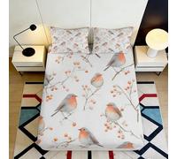 3D Printed Robin Bird Fitted Sheet Microfiber Soft Orange Blossom Mattress Cover Bedroom Dorm Decor Easy Care 90x200x25cm
