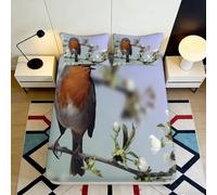 3D Printed Robin Bird Fitted Sheet Microfiber Soft Spring Blossom Bed Cover for Bedroom Guest Room Decor 90x200x25cm