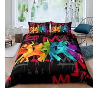 3D Printed Rock Music King Size Duvet Cover Hip Hop Silhouette Duvet Sets Soft Breathable Microfibre 3Pcs Bedding 230x220 with Hidden Zipper Closure and 2 Pillowcases 50x75 2218-C