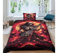 3D Printed Rock 'n' Roll Pattern Bedding Set for Kids Adults,heavy Metal Guitar Duvet Cover with Pillowcases,skull Microfiber Cover with Zipper Closure