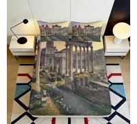3D Printed Roman Ruins Fitted Sheet Microfiber Soft Breathable Ancient Temple Bed Cover for Bedroom Guest Room Decor 90x200x25cm