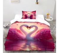 3D Printed Romantic Swan Duvet Cover Wild Animal Bird Bedding Set 2Pcs Soft Microfiber with Pillowcases,Hidden Zipper for Boys And Girls Single（135x200cm） Idea