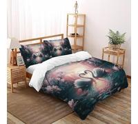 3D Printed Romantic Swan Duvet Cover Wild Animal Bird Bedding Set 3 Pieces Soft Microfiber with Pillowcases,Hidden Zipper for Boys And Girls Double(200x200cm) Room Decor