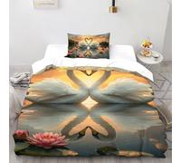 3D Printed Romantic Swan Quilt Cover Wild Animal Bird Bedding Set 2 Pieces Soft Microfiber with Pillowcases,Hidden Zipper for Kid Teens Single(135x200cm) Modern Home Decor