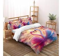 3D Printed Romantic Swan Quilt Cover Wild Animal Bird Bedding Set 3Pcs Luxury Microfiber with Pillowcases,Hidden Zipper for Boys And Girls Super King(260x220cm) Room Decor