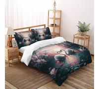 3D Printed Romantic Swan Quilt Cover Wild Animal Bird Bedding Set 3Pcs Luxury Microfiber with Pillowcases,Hidden Zipper for Teens And Adults Super King(260x220cm) Room Decor