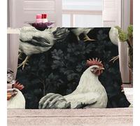 3D Printed Rooster And Green Leaves-4 Flannel Fleece Blanket （270GSM） The Art Of Nature Super Cozy 220x240 cm Queen Size Fade Resistant Home Decor Gift - Machine Washable