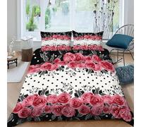 3D Printed Rose Double Bed Duvet Cover Set For Kids Teens Black Polka Dots Bedding Set The Ultra-Soft 3 Pieces includes 1 Quilt Covers 200x200 and 2 Pillowcases L.3304