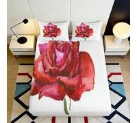 3D Printed Rose Fitted Sheet Microfiber Deep Pocket Bedroom Bedding Red Flower Mattress Fitted Cover Non-Slip Washable for Adults 200x200x25cm