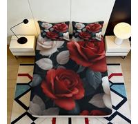 3D Printed Rose Fitted Sheet Microfiber Deep Pocket Non-Slip Bedroom Red Floral Mattress Fitted Cover Washable 160x200x25cm