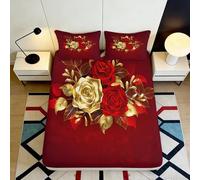 3D Printed Rose Flower Fitted Sheet Microfiber Deep Pocket Bedroom Bedding Rose Mattress Fitted Cover Non-Slip Full Wrap Washable 200x200x25cm