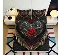 3D Printed Rose Heart Fitted Sheet Microfiber Deep Pocket Non-Slip, Adult Bedroom Bedding, Black Heart Mattress Fitted Cover Washable 90x200x25cm