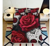 3D Printed Rose Skull Fitted Sheet, Microfiber Bed Cover, non-slip, home