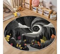 3D Printed Round Carpet Black And White Woods Spiral Anti-Slip Mats Fantasy Landscape Bedside Floor Mat Home Decor Rugs For Bedroom Hall Kitchen Living Room Kids Room Doormat,160Cm