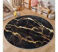 3D Printed Round Carpet Black Gold Elegant Marble Anti-Slip Mats Illustration Texture Bedside Floor Mat Home Decor Rugs For Bedroom Hall Kitchen Living Room Kids Room Doormat,200Cm