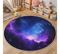 3D Printed Round Carpet Blue-Purple Beautiful Nebula Anti-Slip Mats Dreamy Landscape Bedside Floor Mat Home Decor Rugs For Bedroom Hall Kitchen Living Room Kids Room Doormat,100Cm