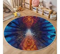 3D Printed Round Carpet Orange Blue Three-Dimensional Tunnel Anti-Slip Mats Abstract Geometry Bedside Floor Mat Home Decor Rugs For Bedroom Hall Kitchen Living Room Kids Room Doormat,200Cm