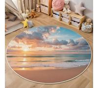 3D Printed Round Carpet Orange-Red Sunset Beach Anti-Slip Mats Tranquil Scenery Bedside Floor Mat Home Decor Rugs For Bedroom Hall Kitchen Living Room Kids Room Doormat,140Cm