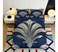 3D Printed Royal Leaf Fitted Sheet Microfiber Soft Blue Art Deco Mattress Cover for Bedroom Guest Room Decor 90x200x25cm