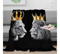 3D Printed Royal Lion Couple Blanket Microfiber Home Decor King Lion Throw Blanket for Sofa Bedroom 40x50(100x130cm)