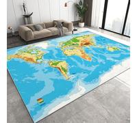 3D Printed Rug Soft World Map 60x90 cm Flannel Mat Carpet, Land Ocean Geographical Themes Non Slip Area Rug For Living Room Bedroom Soft Touch Easy Clean Washable Carpet Mat D-526