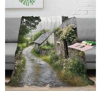 3D Printed Rural Cottage Bedding Blanket Microfiber Soft Warm Bedding Breathable Vintage English Countryside Bed Throw Luxurious Gift for Wedding Anniversary Newlyweds Couples 70×80inch(180x200cm)