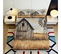 3D Printed Rural Cottage Fitted Sheet Microfiber Deep Pocket Non-Slip Bedroom Bedding Farmhouse Mattress Fitted Cover for All Ages 160x200x25cm