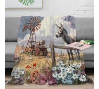 3D Printed Rural landscape Lounge Throw Microfiber Warm Soft Bedding Breathable Vintage farm scene Bedding Blanket Wrinkle Resistant Non Pilling for Families Guests Teens 60x80inch(150x200cm)