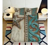 3D Printed Rustic Star Fitted Sheet Microfiber Blue Western Swirl Mattress Cover for Bedroom Guest Room Decor 90x200x25cm