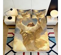 3D Printed Sacred Angel Fitted Sheet Microfiber Soft Breathable Heavenly Jesus Bed Cover for Bedroom Dorm Decor 90x200x25cm