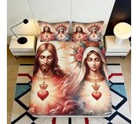 3D Printed Sacred Heart Pattern Fitted Sheet Microfiber Deep Pocket Adult Bedroom Full Wrap Religious Mattress Fitted Cover Washable 140x200x25cm