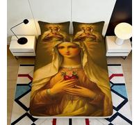 3D Printed Sacred Madonna Fitted Sheet Microfiber Soft Breathable Religious Art Bed Cover for Bedroom Dorm Decor Mattress Protection 90x200x25cm