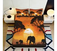 3D Printed Safari Elephant Fitted Sheet Microfiber Non-Slip Deep Pocket African Style Mattress Fitted Cover for Adult Bedroom 120x200x25cm