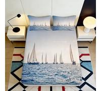 3D Printed Sailboat Regatta Fitted Sheet Microfiber Soft Nautical Ocean Mattress Cover for Bedroom Guest Room Decor 90x200x25cm