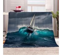 3D Printed Sailing Boats Fighting The Wind And Waves Flannel Fleece Blanket （270GSM） Man And Nature Super Cozy 130x150 cm single Size Fade Resistant Home Decor Gift - Machine Washable